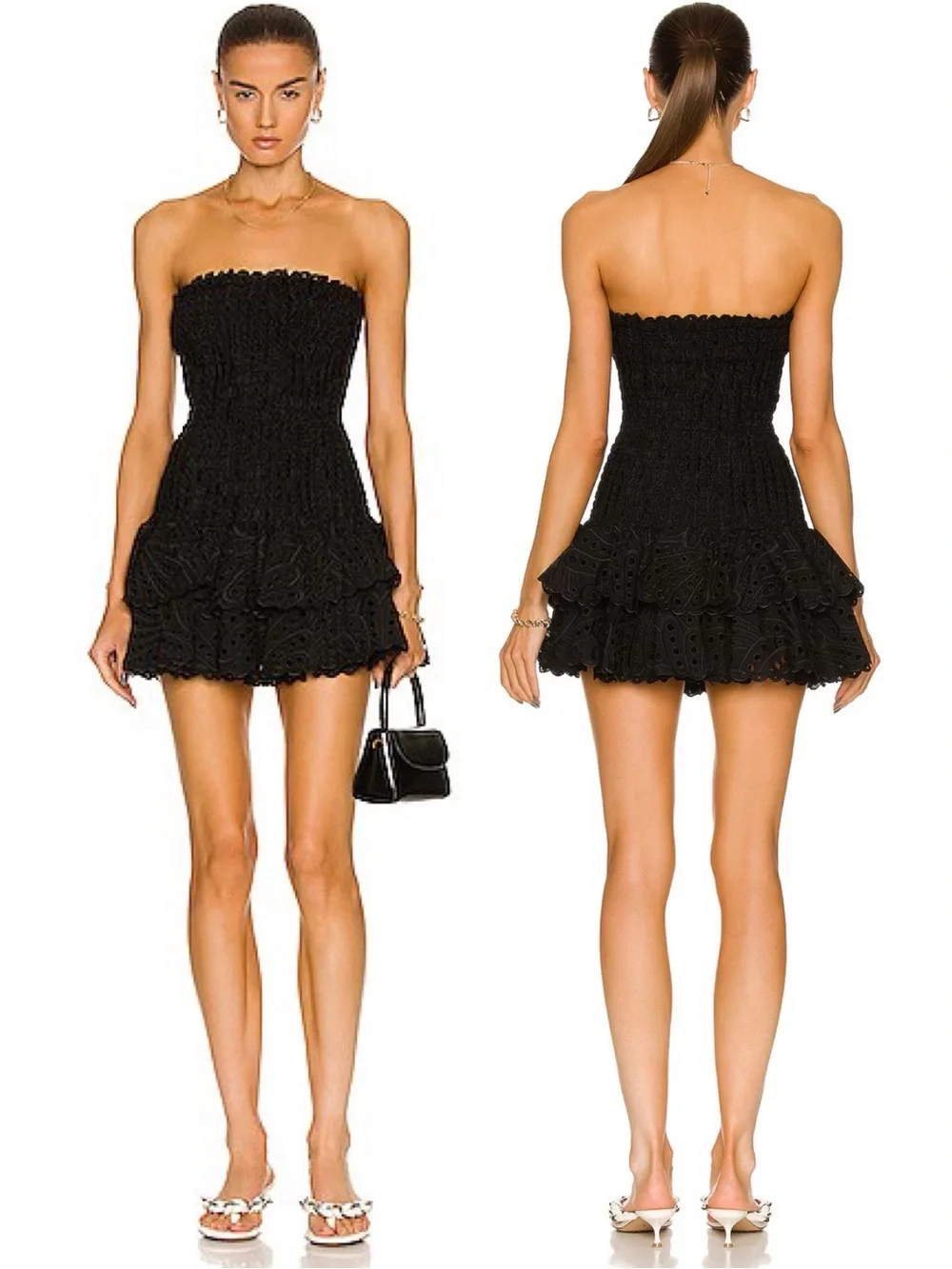 NEW NWT Charo Ruiz Ibiza Megan Smocked Mini Dress In Black - Picture 3 of 13